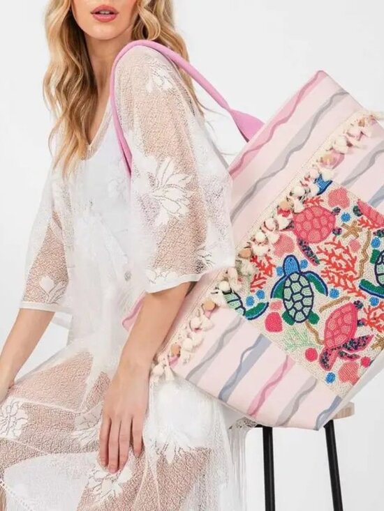 Handbags - Coastal Bloom Turtle Tassel Tote